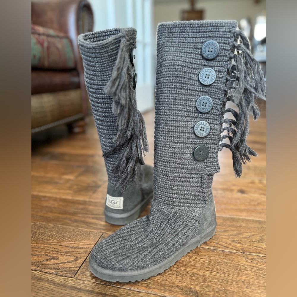 UGG Knit button boots with fringe